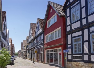Bäckerstraße in the historic old town centre of Rinteln. Lower Saxony, Germany