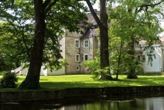 Mellenthin moated castle, Mellenthin, Usedom Island, Mecklenburg-Western Pomerania, Germany