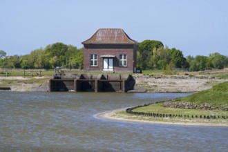 Barrage at the Siel, Tammensiel, Pellworm Island, North Frisia, North Sea, Schleswig-Holstein,