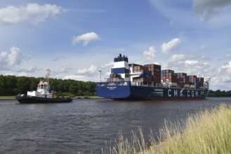 Container ship CMA CGM TIVOLI travelling through the Kiel Canal, Kiel Canal, Kiel Canal,