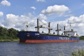 Cargo ship TCZEW travelling through the Kiel Canal, NOK, Kielkanal, Kiel Canal, Schleswig-Holstein,