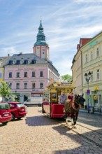 Döbeln tram, historic horse-drawn tram at the Döbeln upper market, rail transport, local public