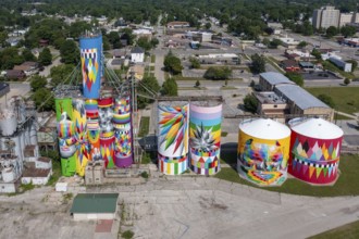 Saginaw, Michigan - The Shine Bright mural on abandoned grain elevators. The mural was created when