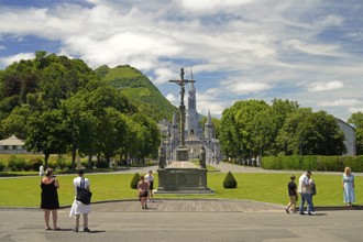 Saint district of Lourdes with the Rosary Square and basilica in the Marian pilgrimage town of