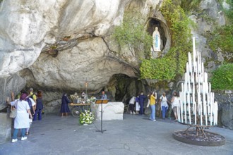 The Grotto of Massabielle in the Holy District in the Marian pilgrimage town of Lourdes, Pyrenees,