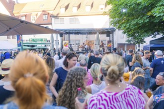 Spectators gather at a concert in the town centre, surrounded by a summery atmosphere, 950 years of