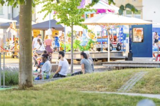 People enjoying a sunny day in the park with activities and carousel, 950 years Weil der Stadt