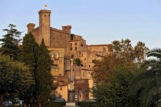 Medieval fortress Castello Monaldeschi, Rocca Monaldeschi della Cervara, warm evening light,