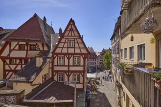 Historic half-timbered houses, residential buildings, gables, pointed roofs, façade, window,