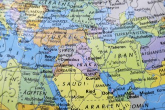 Puzzle globe. Map made from puzzle pieces. Turkey, Israel, Mediterranean, Iran