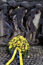 Bittermark memorial, memorial site, detail with wreath of flowers for the memorial service on Good
