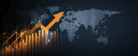 Stock market and economy growth trend fluctuations. Advanced graph business analytic tool that