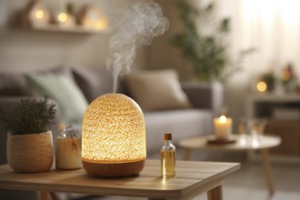 Air purifier and humidifier in a living room. Clean air and healthy environment with clean air. Air