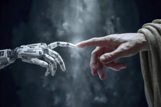 Concept of human and AI Artificial intelligence cooperation and coexisting while increasing