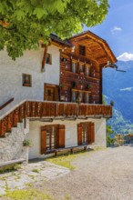 Parsonage, decorated with flowers, historic village centre, Grimentz, Val d'Anniviers, Valais Alps,
