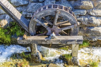 Old mill wheel, historic village centre, Grimentz, Val d'Anniviers, Valais Alps, Canton Valais,