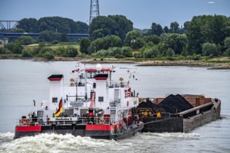 Cargo ship on the Rhine, push boat Herkules II, pushed convoy, with coal for the HKM coking plant