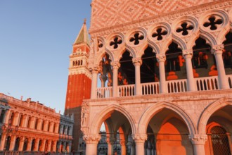 Doge's Palace, Campanile and Biblioteca Nationale Marciana in the morning, Venice, Veneto, Italy