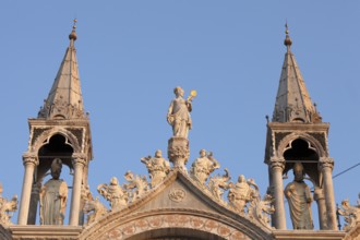 North façade of the Basilica di San Marco, Roman Catholic Basilica of St Mark on St Mark's Square,