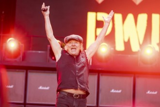 Brian Johnson, lead singer of AC/DC live on Power Up Tour 2025 at the Olympiastadion Berlin on 30