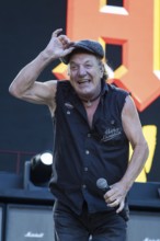 Brian Johnson, lead singer of AC/DC live on Power Up Tour 2025 at the Olympiastadion Berlin on 30
