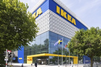 IKEA store in Karlsruhe. Façade with logo. Karlsruhe, Baden-Württemberg, Germany