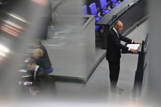 Federal Chancellor Friedrich Merz (CDU) during his government statement today