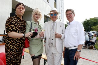 Julian F.M. Stöckel, Drag Queen Uff, Lo Graf von Blickensdorf and Arno Funke at the VIP opening of
