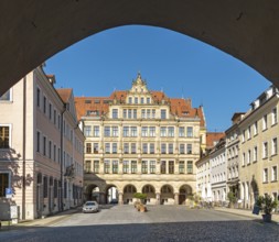 View of the Lower Market Square and the New Town Hall of Görlitz, Goerlitz, Germany