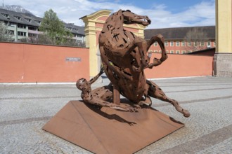 Horse sculpture by Christian Moschen, The New Robe, erected in front of Wilten Abbey in 2015,