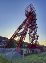 Historic red headframe historic red winding tower of Bonifacius colliery coal mine in today's Kray
