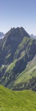 Mountain panorama from Laufbacher-Eckweg to Höfats, 2259m, Allgäu Alps, Allgäu, Bavaria, Germany