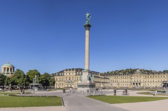 Schlossplatz Stuttgart with New Palace, Victory Column with the Roman goddess Concordia. Stuttgart,