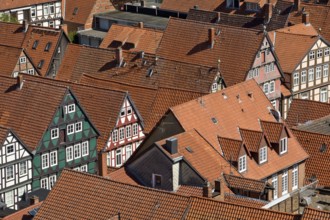 View from the town church tower over the roofs of the historic old town with its four hundred