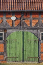 View of a barn door of an old farmhouse, Half-timbered, Historical, Böhme, Heidekreis, Rethem