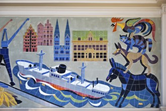 Wall mosaic, 1950s in the reception hall, detail of the advertising space for Martin Brinkmann AG