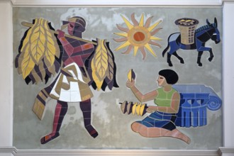 Wall mosaic, 1950s in the reception hall, detail of the advertising space for Martin Brinkmann AG,