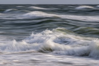 Sea waves in motion, wiping effect, long exposure, near Hvide Sande, North Sea, Denmark