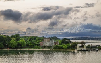 Sunset over Brownsea Castle, Brownsea Island, Poole, Dorset, England, United Kingdom