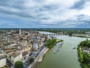 Libourne from a drone, Gironde, Nouvelle-Aquitaine, Saint-Emilion and Pomerol, Southwestern France