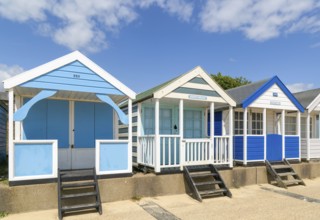 Seaside beach huts on the seafront at Southwold, Suffolk, England, UK