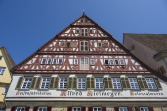 Detailed view of a historic half-timbered house, Kielmeyerhaus in the old town of Esslingen,