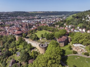Aerial view of the city of Esslingen am Neckar with Esslingen Castle, district of Esslingen,