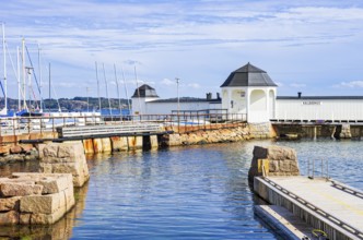 Picturesque view of the Kallbadhus, the cold bathhouse of Lysekil, Bohuslän, Västra Götalands län,