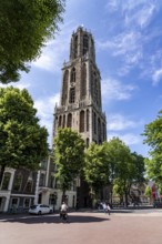 The historic centre of Utrecht, with many old houses, Dom tower, highest church tower in the