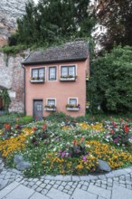 House with garden at the Hexenturm in Memmingen, Bavaria, Germany