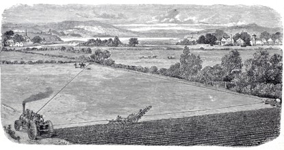 Farming and agriculture, single-machine steam plough, system B, by John Fowler, around 1860,