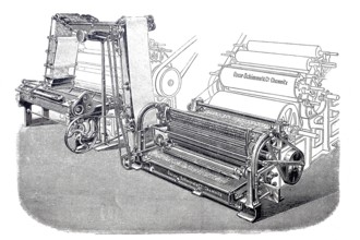 Textile processing, spinning mill, ribbon transfer by Schimmel & Co, around 1860, digitally