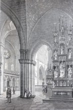 Interior of the Minster in Freiburg, Baden-Württemberg, Germany, Historical, digitally enhanced
