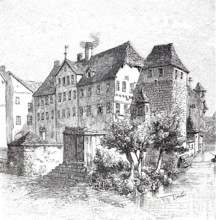 The Harsdörfer Hof (demolished 1869), Nürnberger Land, Bavaria, Germany, Historical, digitally